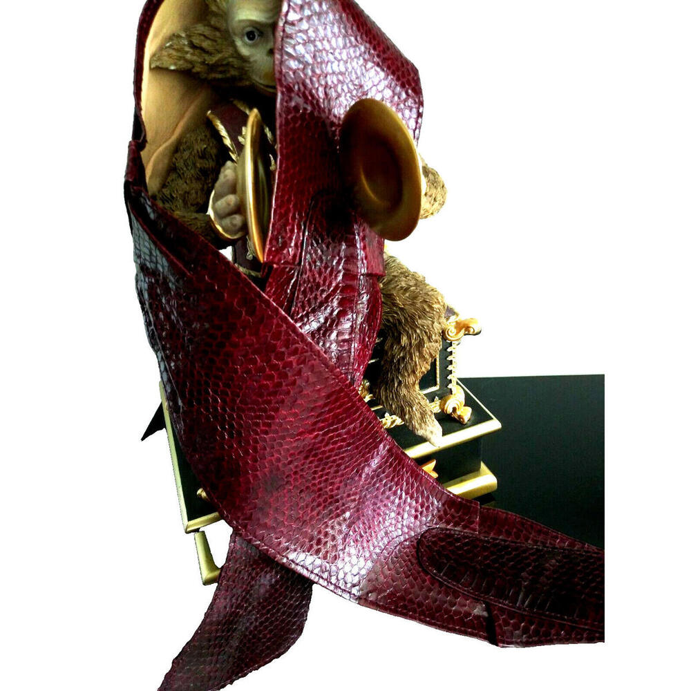 1970s Snake Cinch Waist Belt Dark Cherry Boho Genuine Snake Skin HANDMADE INDIA - Picture 2 of 12